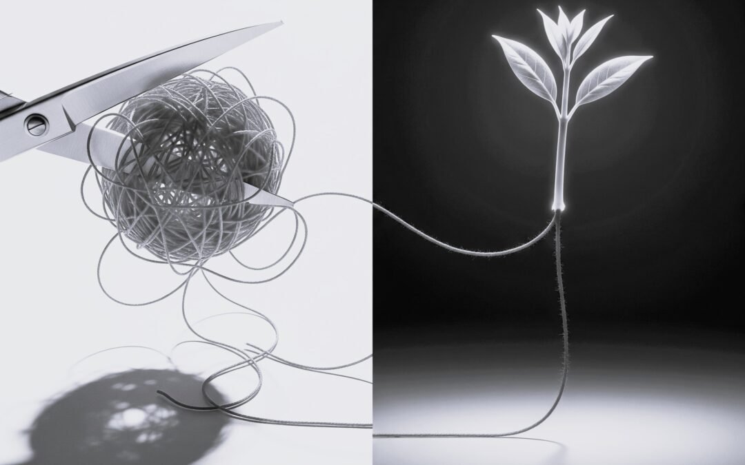 Ciseaux entremêlés dans un enchevêtrement de fils — DB France Invest, financement et monétisation