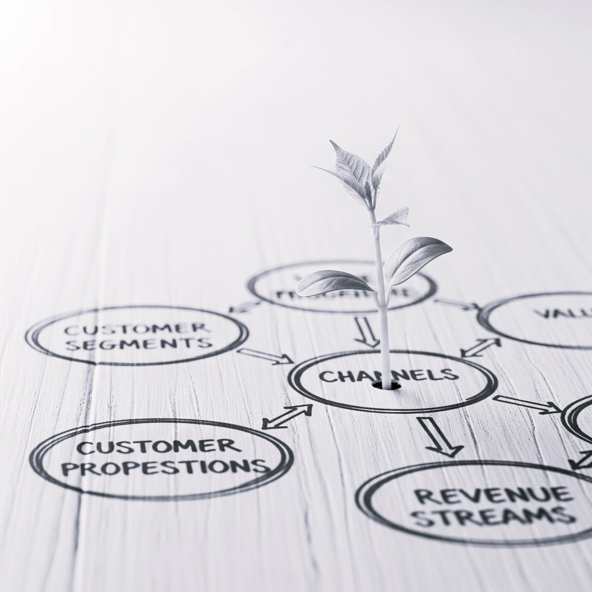 Image SEO – Description en français optimisée pour le référencement : Visuel conceptuel illustrant la croissance d'une entreprise ou d’un projet d’investissement. Une jeune pousse verte émerge au centre d’un schéma de modèle économique affichant des éléments clés tels que "Customer Segments", "Channels", "Revenue Streams" et "Customer Propositions". Ce symbole de croissance par l’innovation représente parfaitement les services de développement stratégique, de financement et de valorisation d’actifs proposés par DB France Invest. Ce visuel évoque aussi l’importance d’une structuration intelligente pour pérenniser les revenus et maximiser la performance des actifs professionnels. --- Texte SEO pour dbfranceinvest.com : DB France Invest accompagne les entreprises, investisseurs et porteurs de projets à chaque étape stratégique de leur développement grâce à une offre complète et experte. Spécialisée dans la monétisation d’actifs immobiliers et financiers, la société aide ses clients à transformer leur patrimoine en liquidités ou à obtenir des financements adaptés à leurs ambitions. En matière de **financement d’entreprise** et de **levée de fonds**, DB France Invest intervient pour structurer des solutions sur mesure, que ce soit pour des start-ups innovantes ou des sociétés déjà établies à la recherche de capital pour accélérer leur croissance. DB France Invest propose également des solutions avancées de **monétisation d'actifs**, y compris la conversion de cryptomonnaies comme le bitcoin, de métaux précieux tels que l’or, ou encore d’autres instruments financiers, pour répondre aux besoins de trésorerie immédiats ou stratégiques. Grâce à son service de **conseil et d’accompagnement personnalisé**, la société fournit un appui complet : conseil en investissement, sélection de biens immobiliers, création de partenariats rentables, et constitution de dossiers solides pour obtenir des financements ou attirer des investisseurs. DB France Invest se positionne comme un partenaire stratégique de confiance pour optimiser les actifs, financer l’innovation et sécuriser la croissance durable des entreprises.