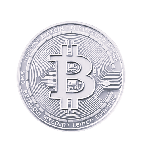 Pièce de monnaie en argent avec symbole Bitcoin — DB France Invest, cryptomonnaie