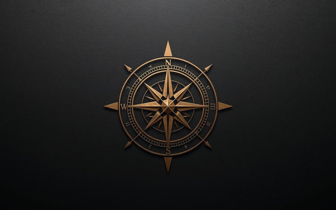 Rose des vents bronze sur fond noir — DB France Invest, stratégie patrimoniale