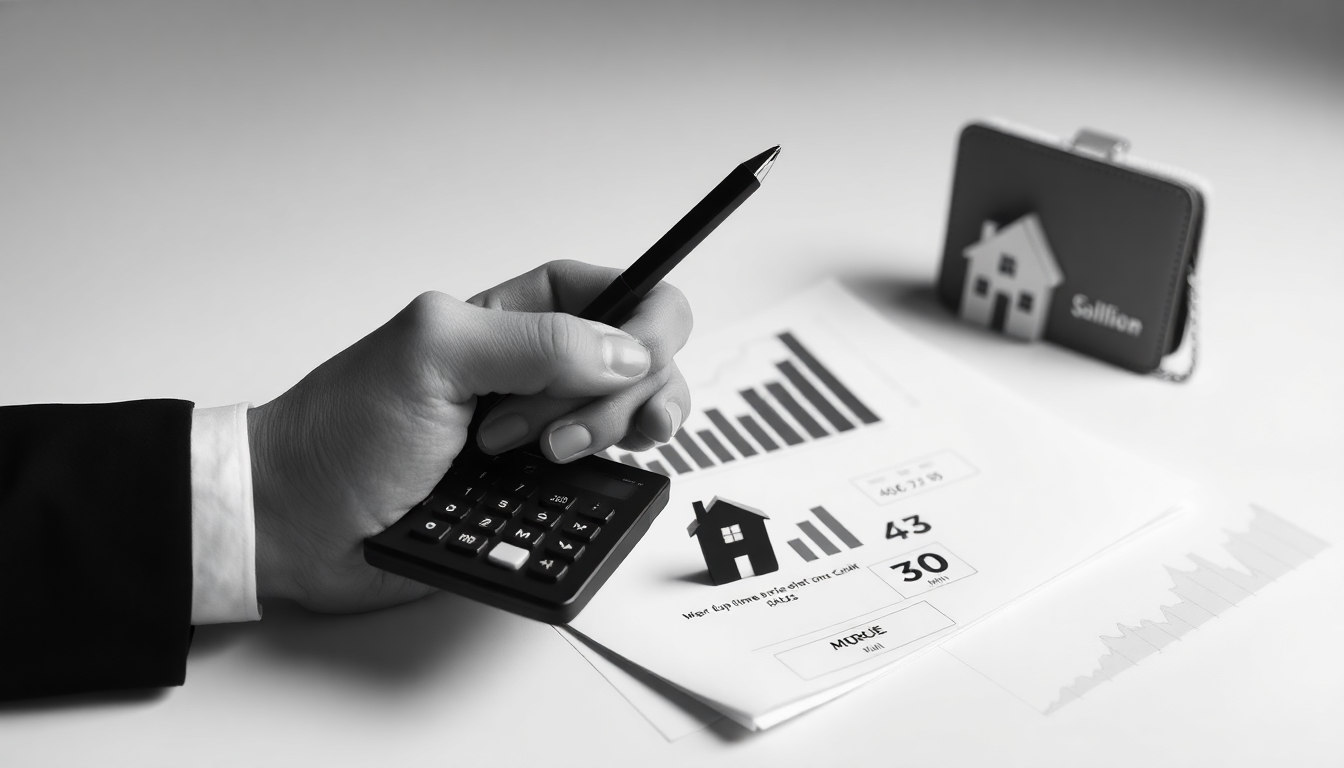 Main tenant un stylo sur un graphique financier avec une maison en miniature - DB France Invest, conseil en financement