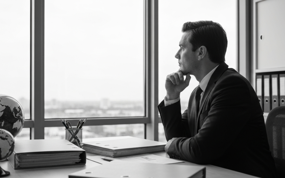 Homme d'affaires réfléchissant devant la fenêtre — DB France Invest, conseil financier