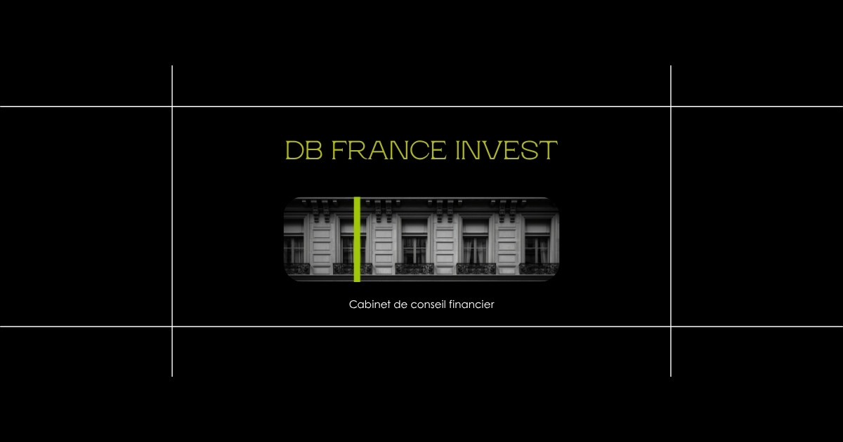 Façade architecturale élégante avec accent vert citron, cabinet de conseil financier DB France Invest sobriété institutionnelle