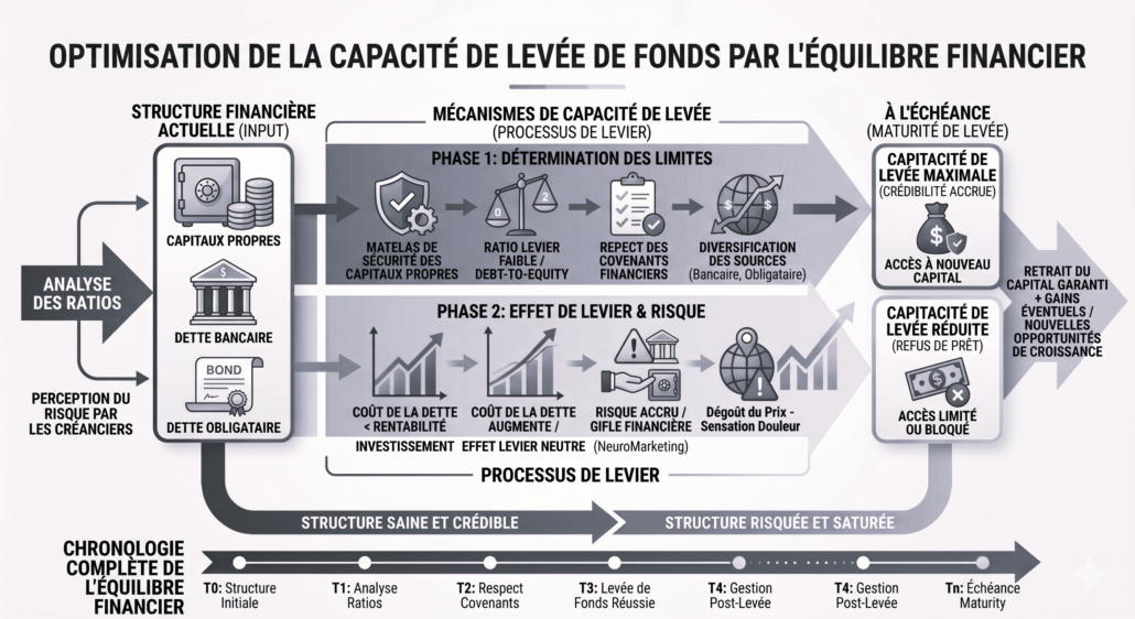 Le schema de la capacité de levée de fonds par l'équilibre financier explique les mécanismes de capacité de levée de fonds et les vérications à faire.