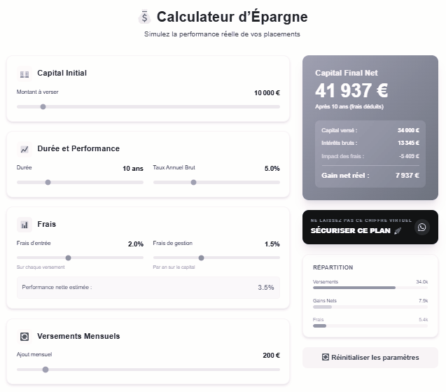 epargne et placement ou une page dédiée à la simulation de votre epargne