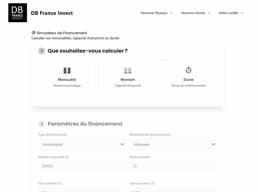 simuler un financement ne peut se faire qu'en utilisant un simulateur qui permet de calculer la mensualité.