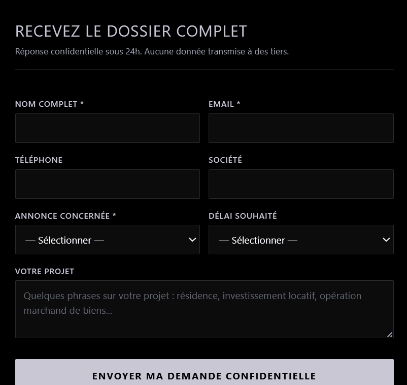 formulaire immobilier pour laisser vos coordonnées et être recontacté