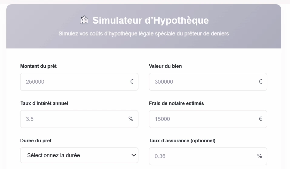 simulateur d'hypotheque permet de calculer des frais d'hypotheque