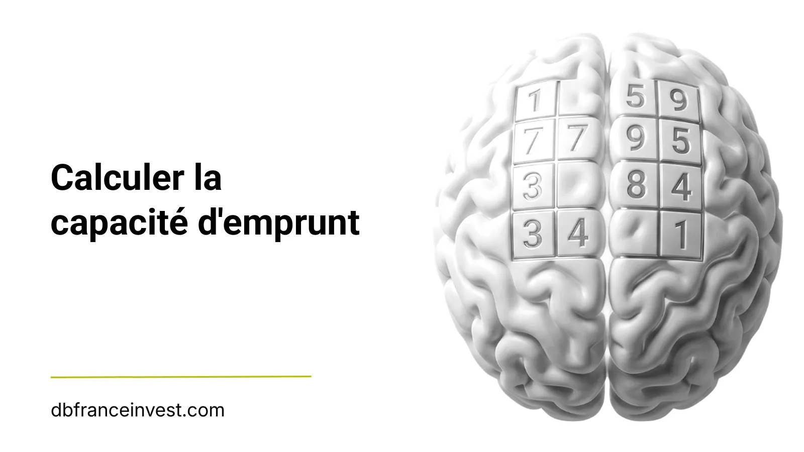 Cerveau stylisé composé de chiffres en noir et blanc, illustrant calculer la capacité d'emprunt