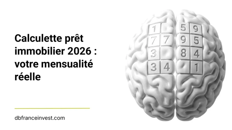 Cerveau stylisé composé de chiffres en noir et blanc, illustrant calculette prêt immobilier 2026 : votre mensualité réelle
