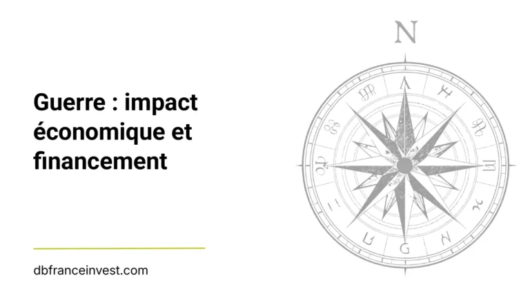 Rose des vents stylisée en noir et blanc, illustrant l'impact économique d'un conflit armé