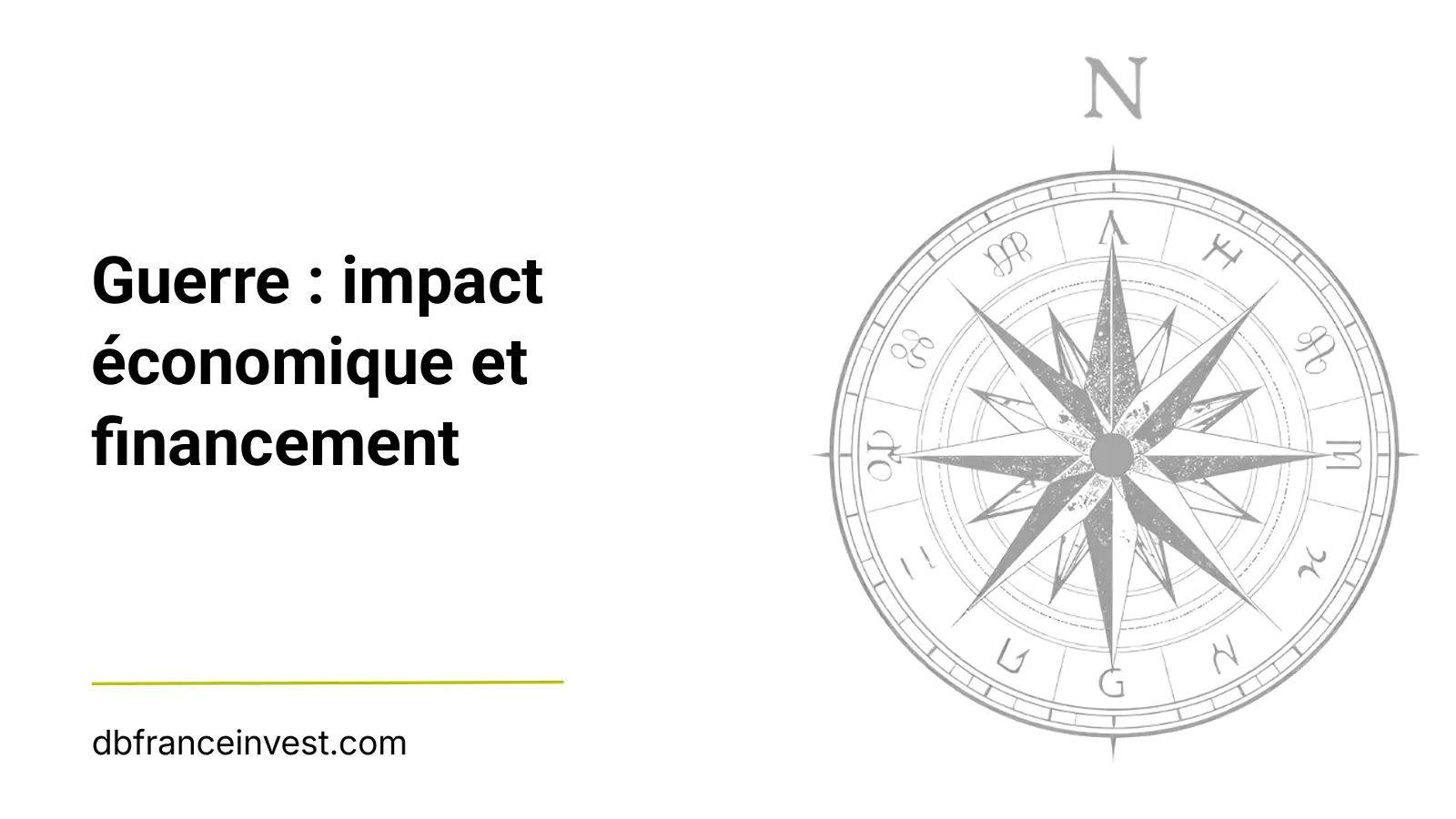 Rose des vents stylisée en noir et blanc, illustrant l'impact économique d'un conflit armé
