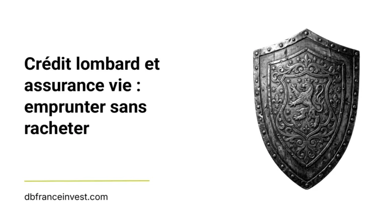Bouclier orné d'un lion en noir et blanc, illustrant crédit lombard et assurance vie : emprunter sans racheter
