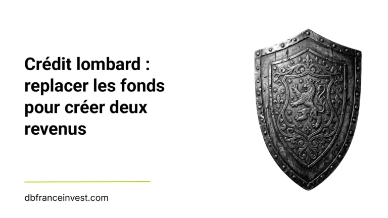 Bouclier orné d'un lion en noir et blanc, illustrant crédit lombard : replacer les fonds pour créer deux revenus