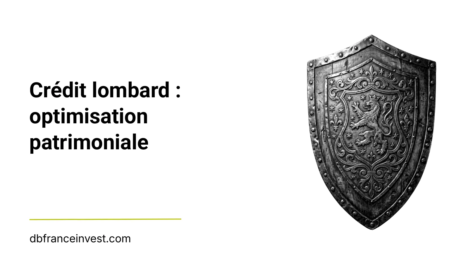Bouclier orné d'un lion en noir et blanc, illustrant crédit lombard : optimisation patrimoniale