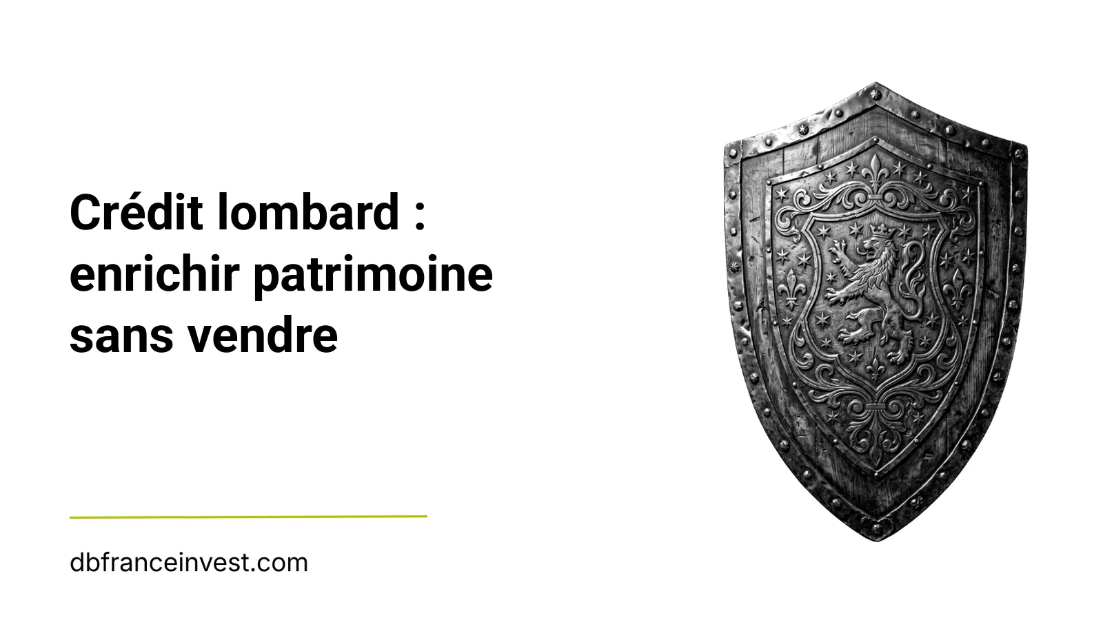 Bouclier orné d'un lion en noir et blanc, illustrant crédit lombard : enrichir patrimoine sans vendre