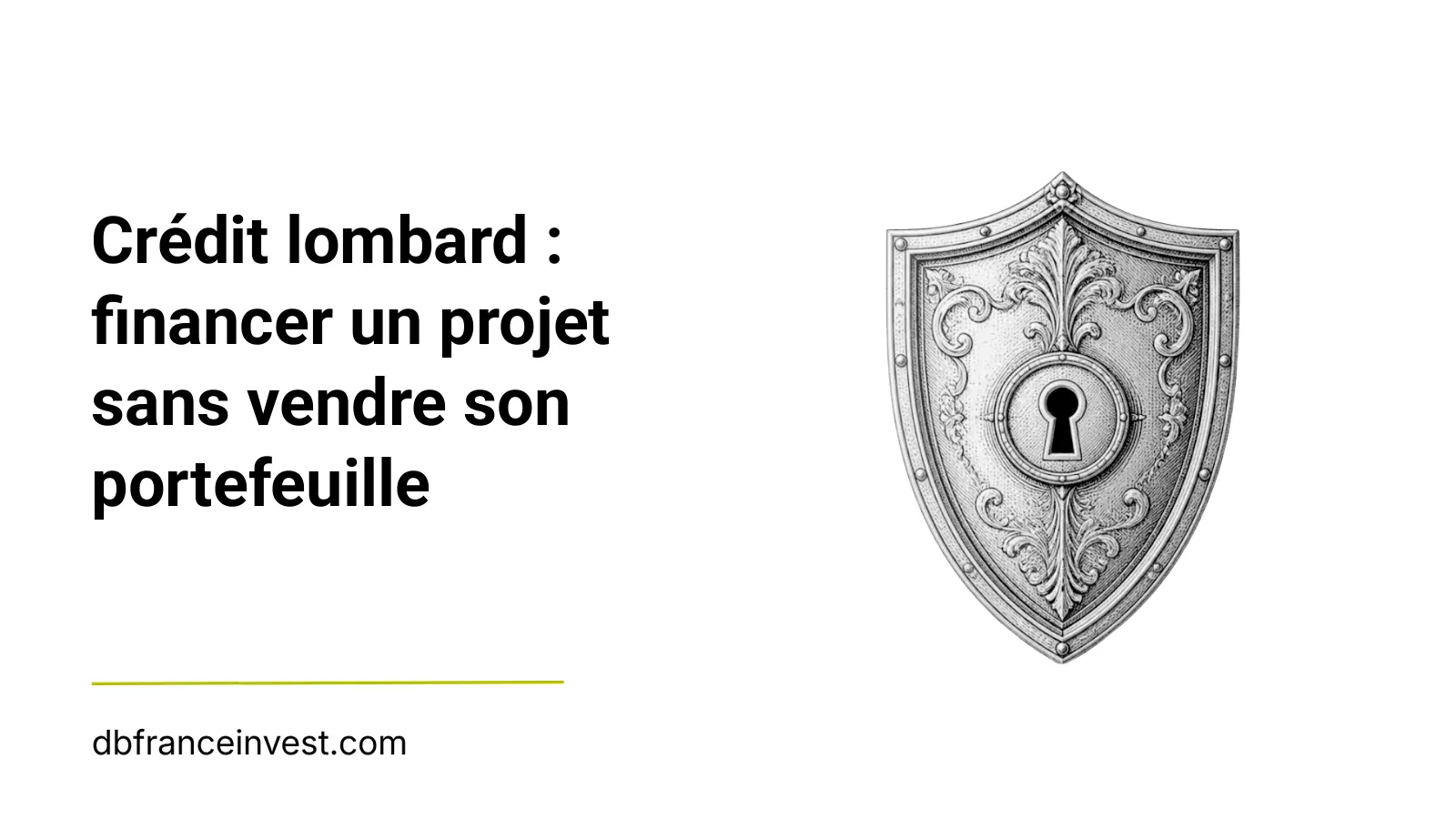 Bouclier orné d'un lion en noir et blanc, illustrant crédit Lombard : financer un projet sans vendre son portefeuille