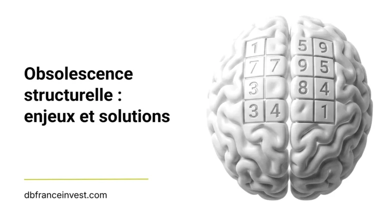 Cerveau stylisé composé de chiffres en noir et blanc, illustrant l'analyse de l'obsolescence structurelle