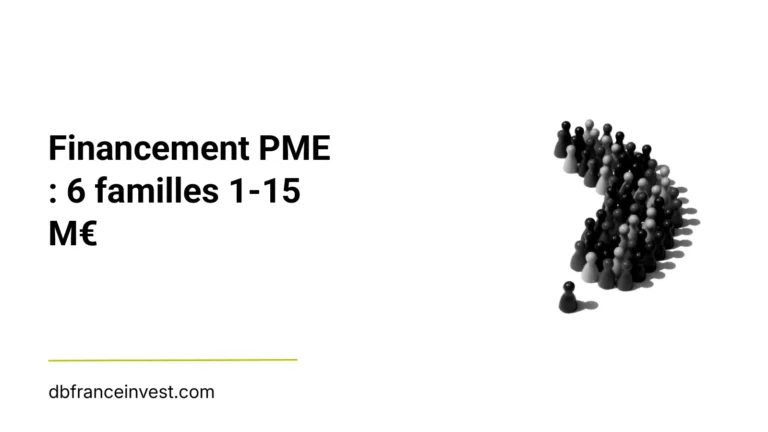 Foule de pions disposée en flèche en noir et blanc, illustrant financement PME : 6 familles 1-15 M€