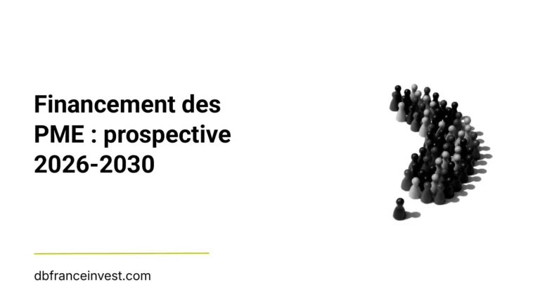 Foule de pions disposée en flèche en noir et blanc, illustrant financement des PME : prospective 2026-2030