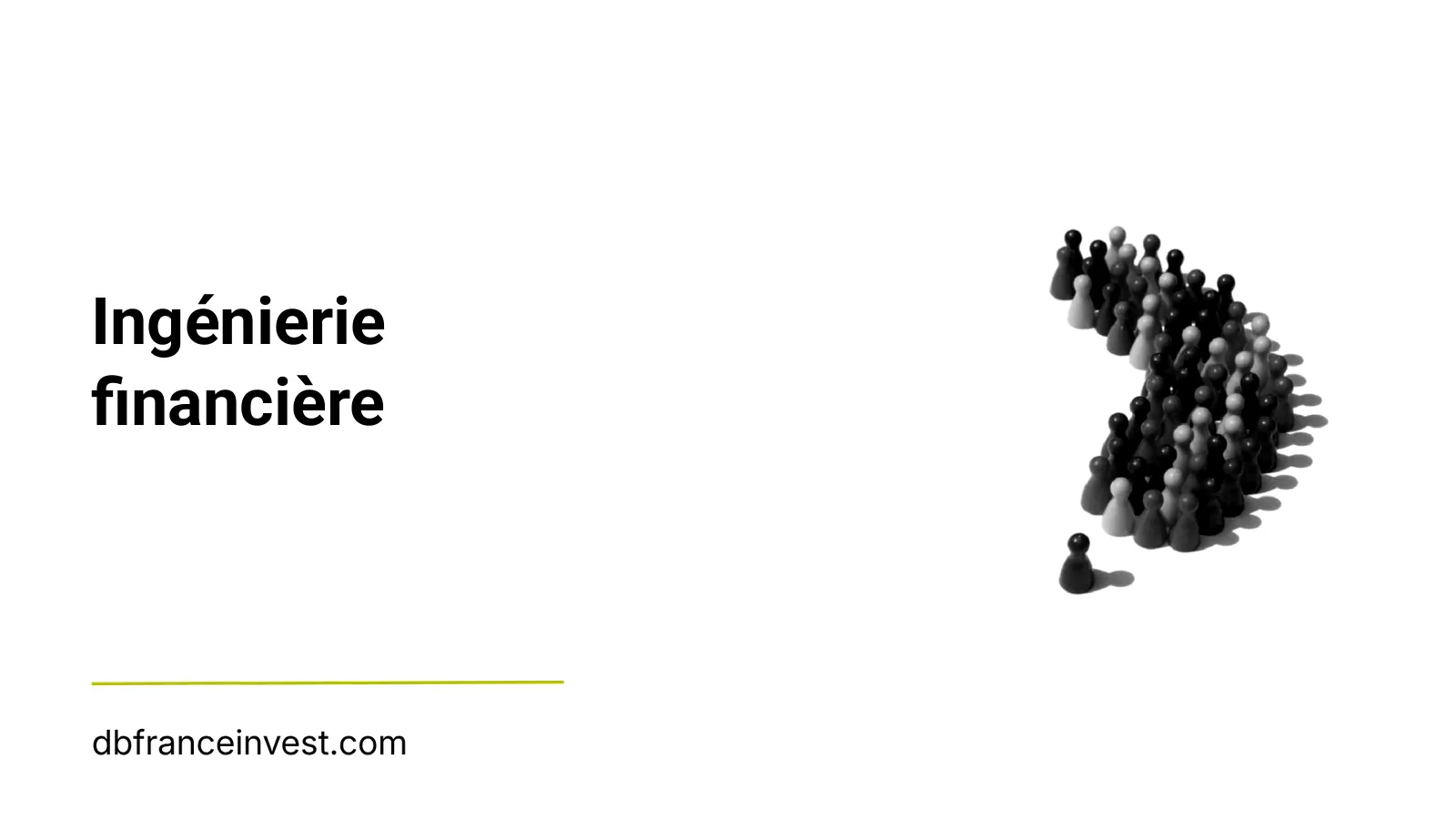 Foule de pions disposée en flèche en noir et blanc, illustrant ingénierie financière