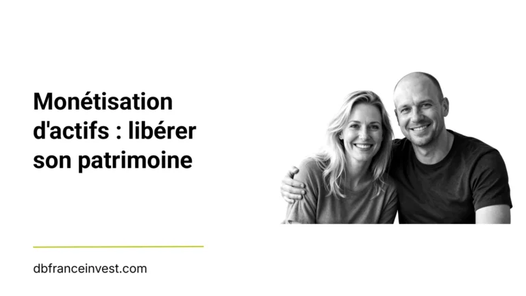 Couple d'âge mûr souriant en noir et blanc, illustrant monétisation d'actifs : libérer son patrimoine