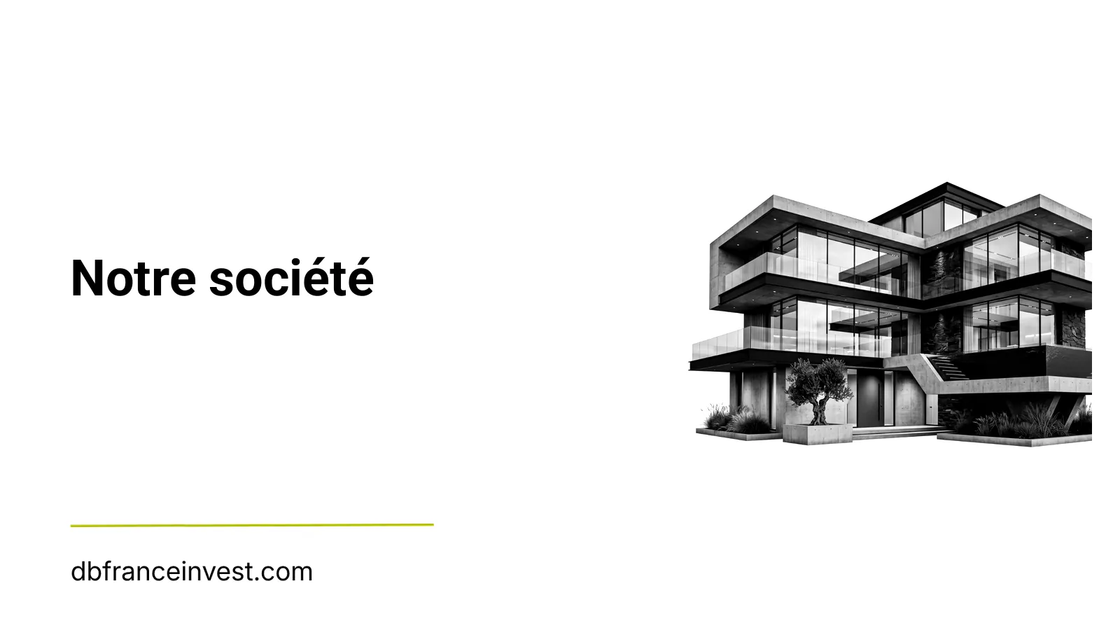 Immeuble contemporain en noir et blanc, illustrant le cabinet DB France Invest