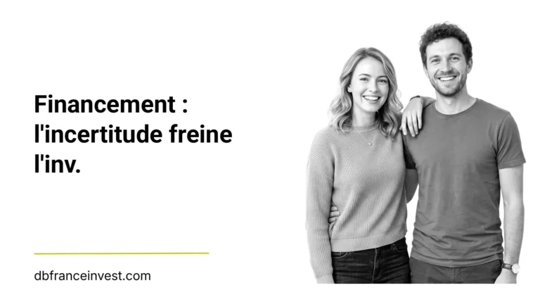 Jeune couple debout en noir et blanc, illustrant financement : l'incertitude freine l'inv