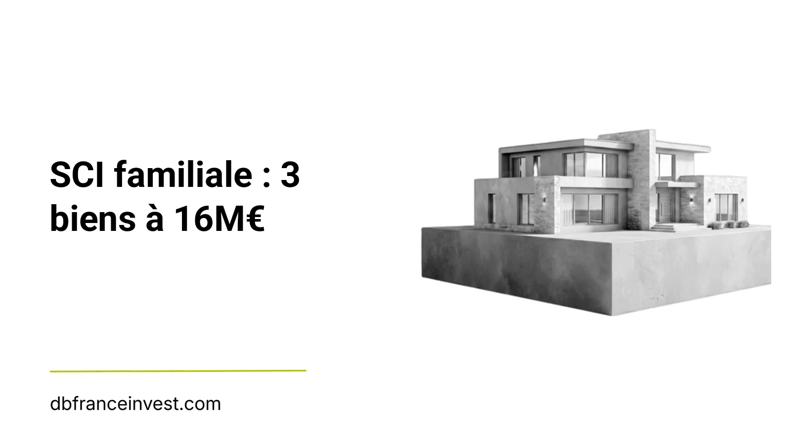 Maquette d'une maison contemporaine en noir et blanc, illustrant SCI familiale : 3 biens à 16M€