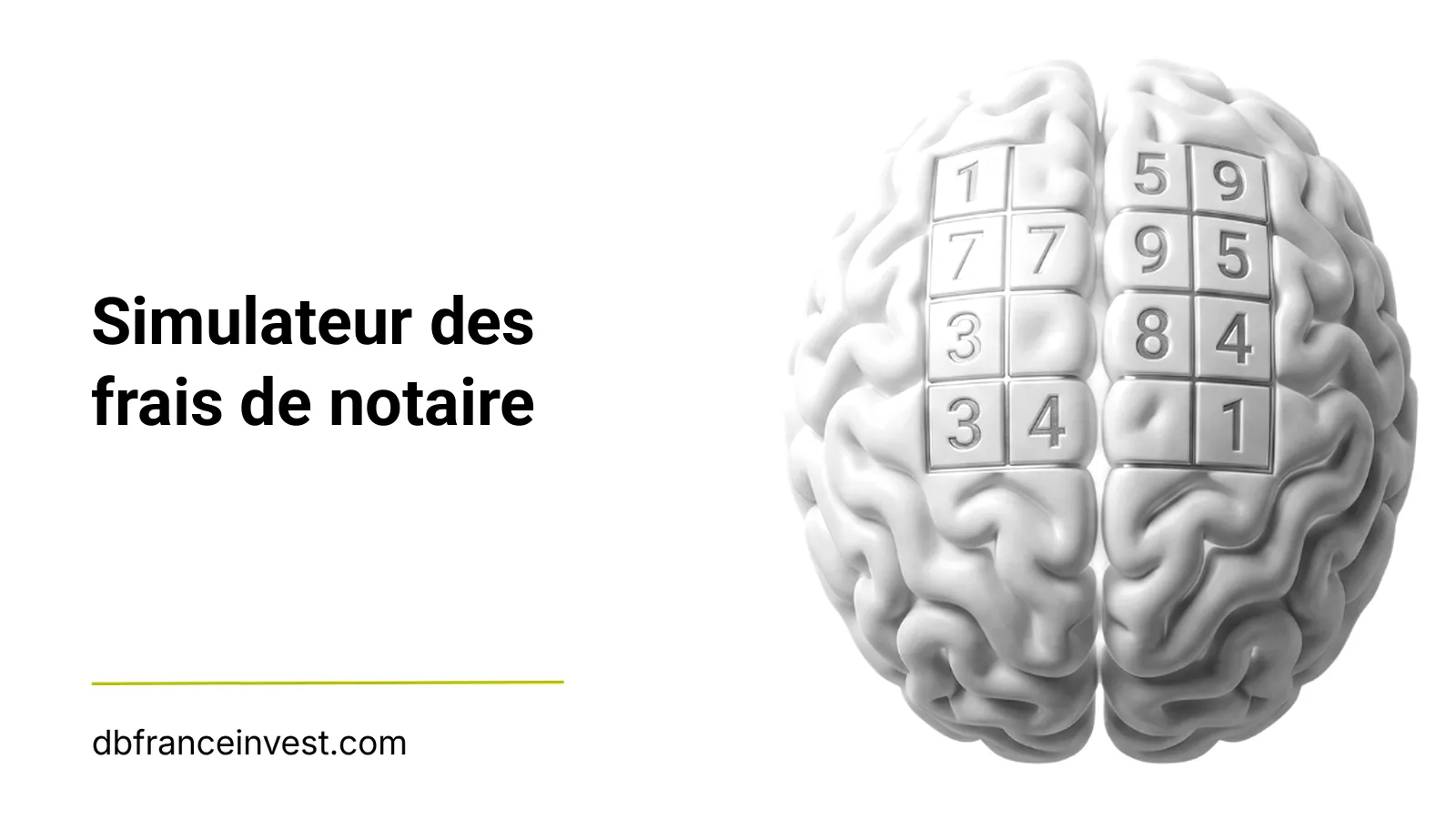 Cerveau stylisé composé de chiffres en noir et blanc, illustrant simulateur des frais de notaire