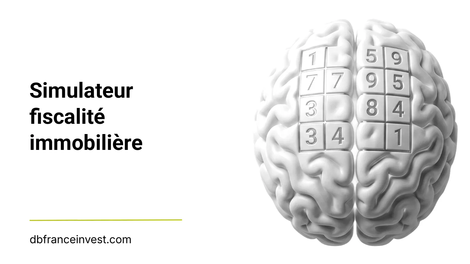 Cerveau stylisé composé de chiffres en noir et blanc, illustrant simulateur fiscalité immobilière