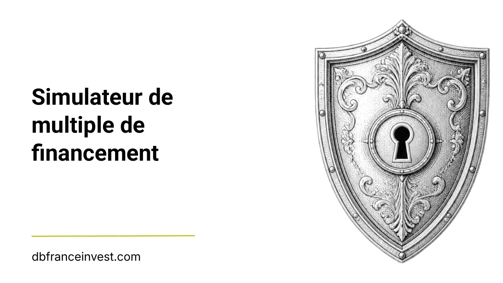 Bouclier ancien orné d'une serrure en noir et blanc, illustrant la simulation d'un multiple de financement