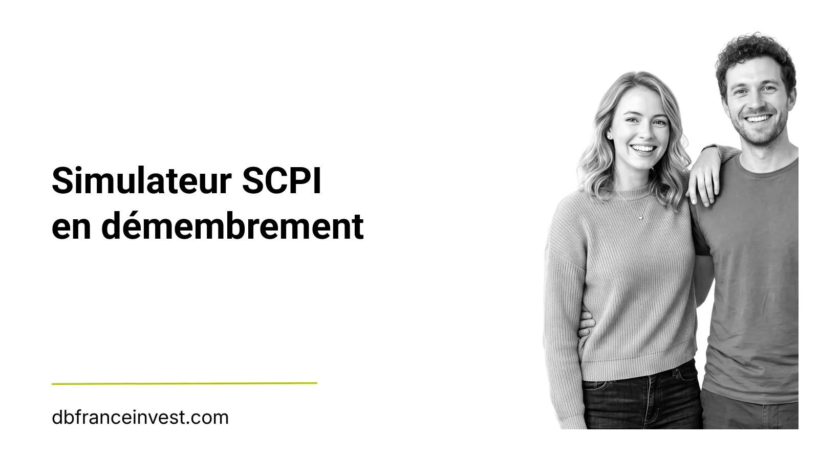 Couple souriant en noir et blanc, illustration d'un projet patrimonial de long terme en SCPI