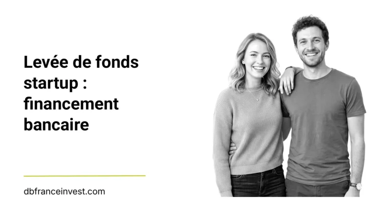 Jeune couple debout en noir et blanc, illustrant levée de fonds startup : financement bancaire