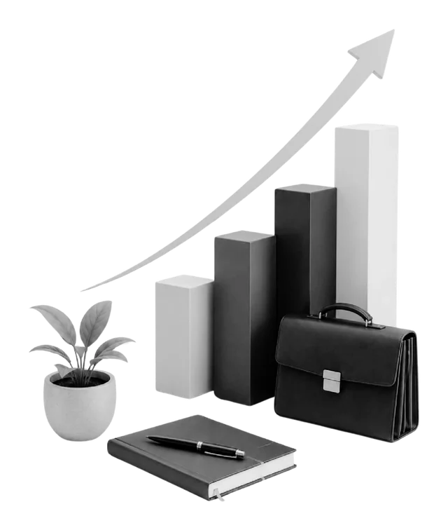 Graphique de croissance et attaché-case, symbole du financement du développement d'entreprise