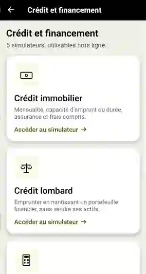 Liste des simulateurs de la famille crédit et financement dans DBFI Simulateurs