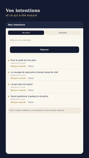 Écran des intentions de l'application Jour de grâce